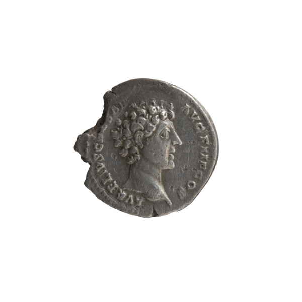 Denarius, ca. 140–144, Rome. Obverse: head of young Marcus Aurelius without a cap to the right;
