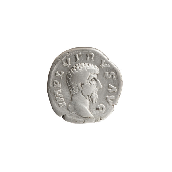 Denarius of Lucius Verus (130–169; Roman emperor 161–169). Obverse: Head of Lucius Verus uncovered