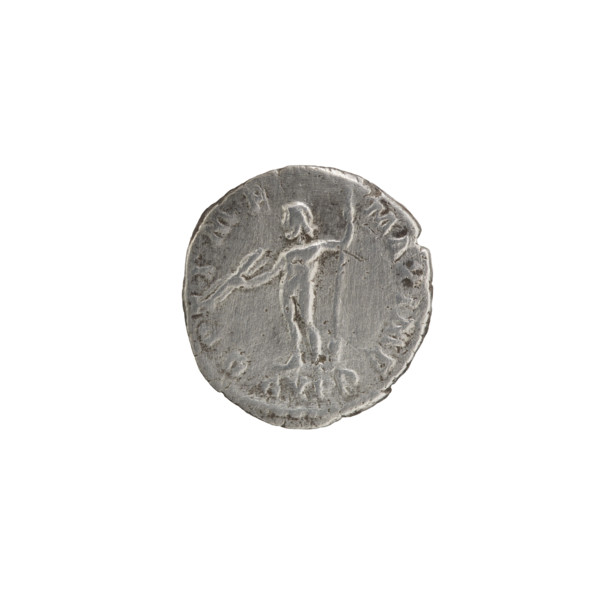 Denarius of Commodus (reign 177–192). Obverse: Head of Commodus in a laurel wreath facing right,