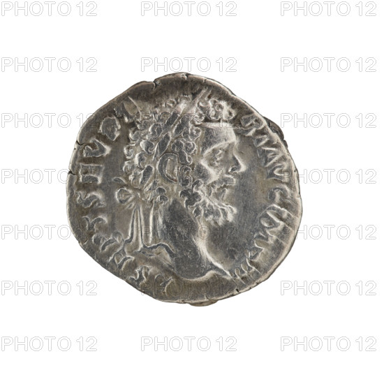 Denarius of Septimius Severus (146–211; Roman emperor 193–211). Obverse: Head of Septimius Severus