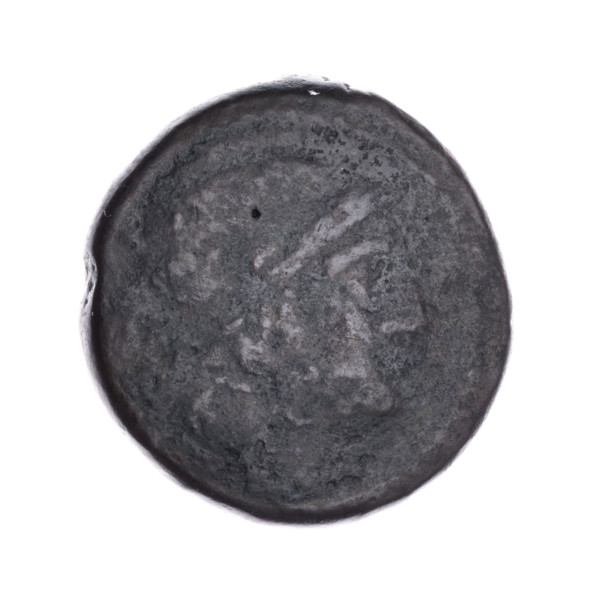 Obv. Head of Roma in an Attic helmet facing right; behind her the mark of value o. Pearl border.