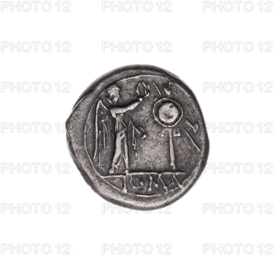 Jupiter (mythology), head of Jupiter, laurel wreath (attribute), Victoria (personification),
