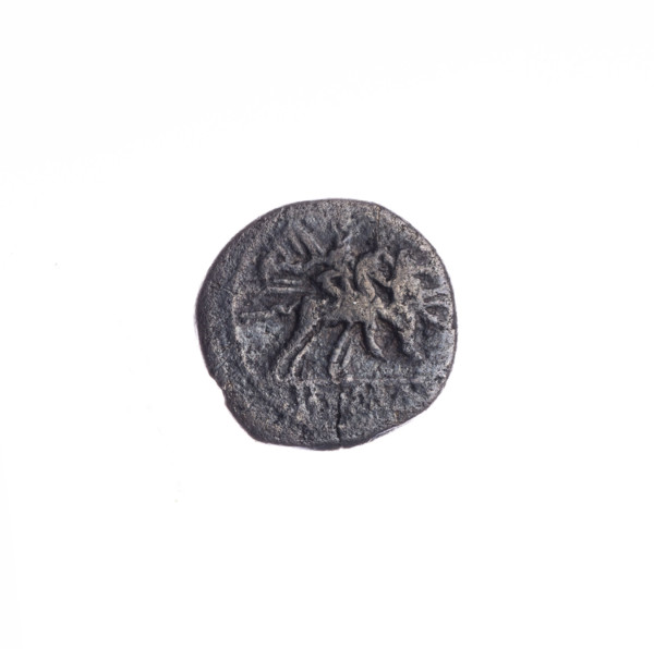 Sestertius; obverse: head of Roma in a helmet right; behind it the value mark IIS. Pearl border.