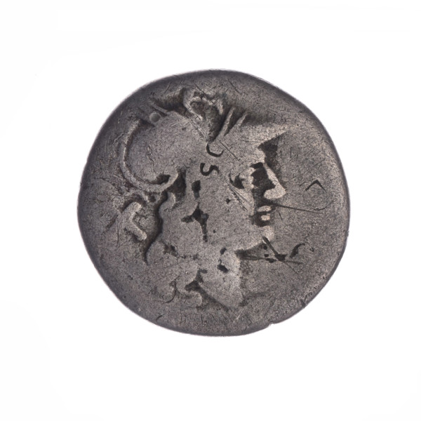 Denarius; obverse: head of Roma wearing a helmet facing right, behind her the sign of value X;