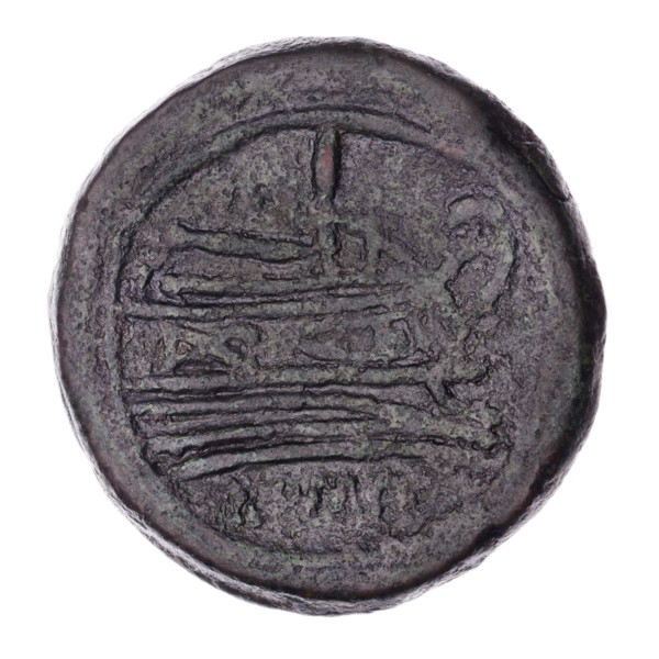 Head of Janus in laurel wreath; above value mark I. Continuous border. Rev. Ship's prow right;