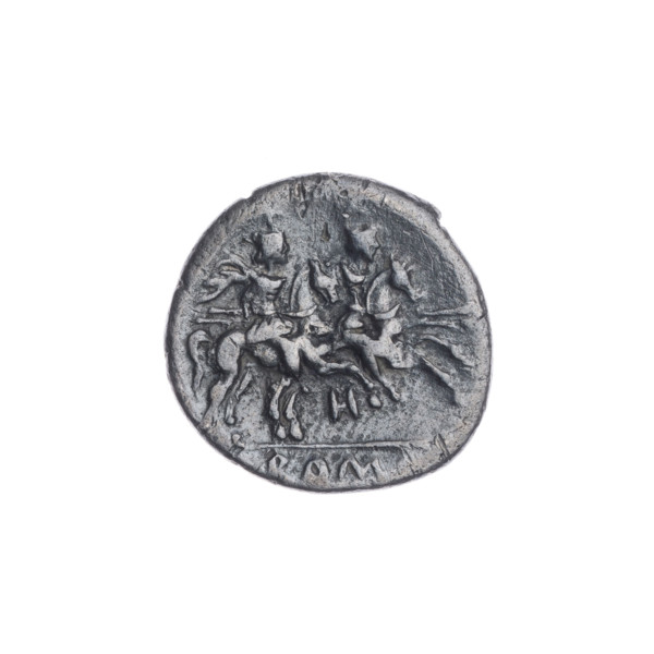 Quinary, publisher; Dioscuri on horses; Roma (mythology); Dioscuri (mythology); helmets; head of