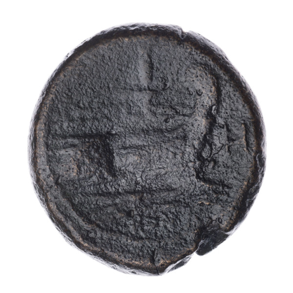Obv. Head of Janus in laurel wreath; above value mark I. Rev. Ship's prow right; above value mark