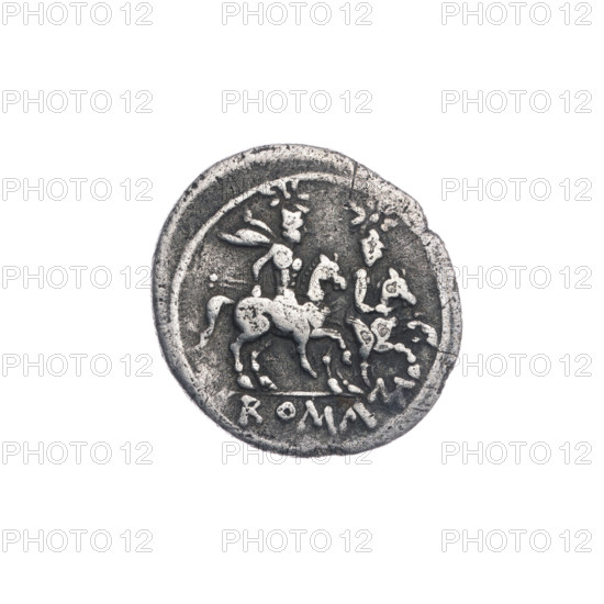 Quinary (coin), quinary denomination; obverse: head of Roma right, helmeted, behind her value mark