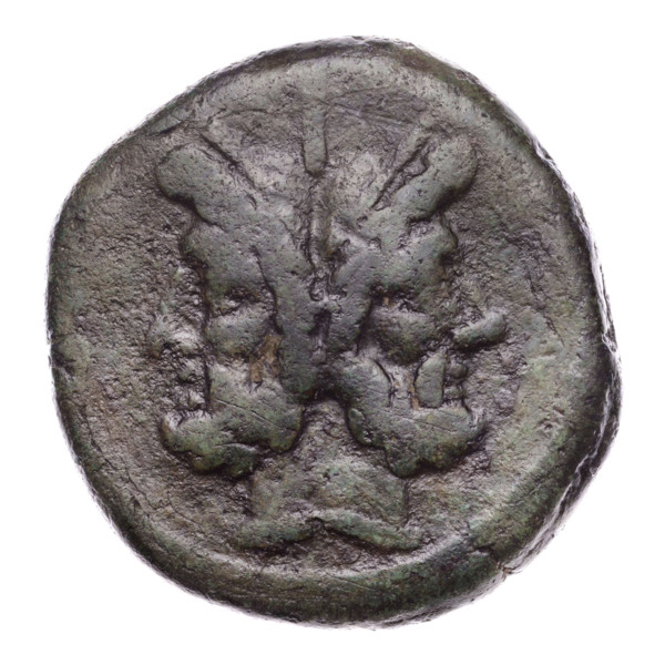 Obverse: Head of Janus in laurel wreath; above value mark I. Continuous border. Reverse: Ship's