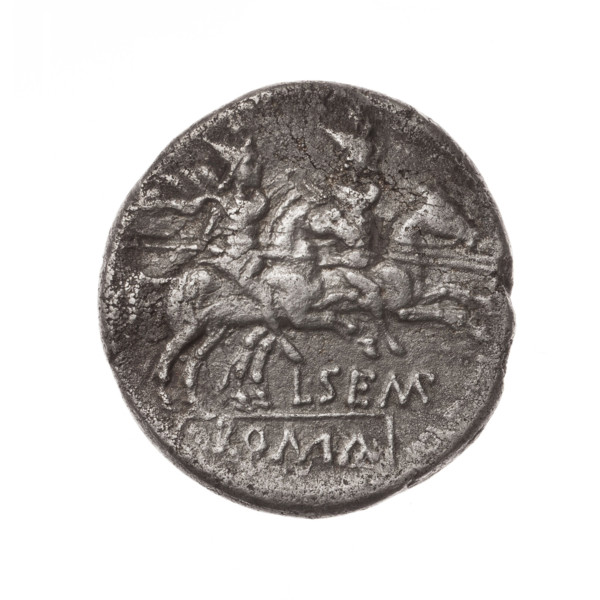 denarius, Sempronius Pitio, L. (fl. 148 BC), publisher; Obv. Head of Roma in helmet at right;
