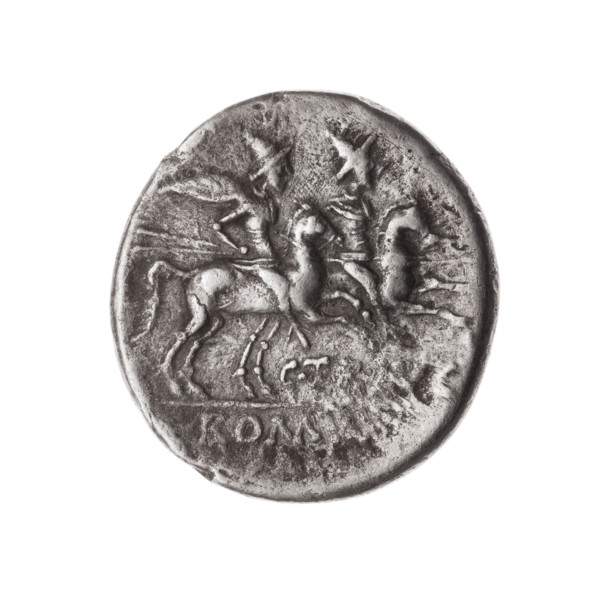 Denarius, Terentius Lucanus, C. (fl. 147 BC), publisher. Obverse: Head of Roma wearing a helmet