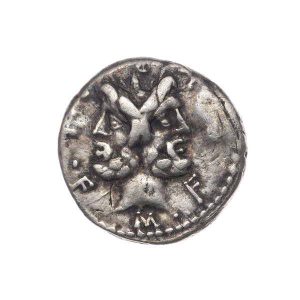 Denarius, M. Furius Philus (fl. 119 BC), Roman Republic, 119 BC. Obverse: Head of Janus in a laurel