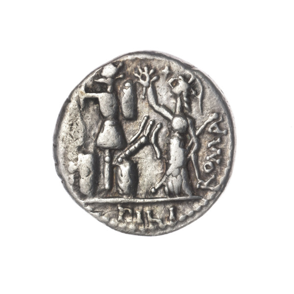 denarius, Furius Philus, M. (fl. 119 BC), publisher; Obv. Head of Janus in a laurel wreath; around