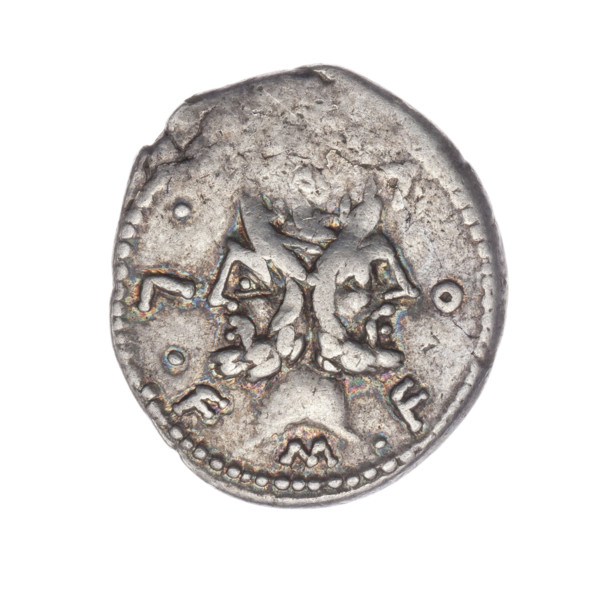 Denarius, M. Furius Philus (fl. 119 BC), obverse: head of Janus in a laurel wreath; legend M.FO. LF