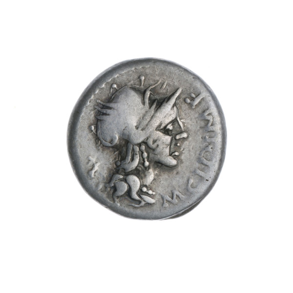 denarius, Cipius, M. (fl. 115–114 BC), publisher; Roma (mythology); horses; helmets; bigas; palm