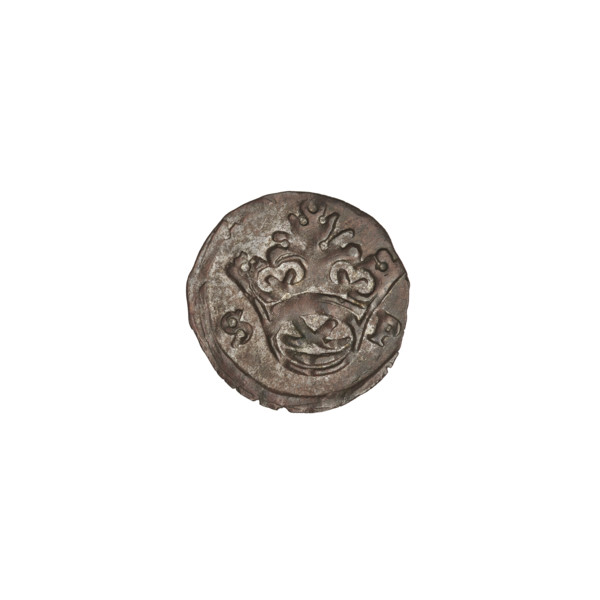 Crown denarius of Sigismund I the Old (King of Poland, reign 1506–1548). Obverse: royal crown with