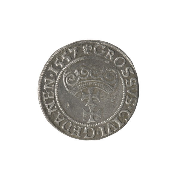 Gdansk grosz, Sigismund II Augustus (King of Poland; 1544–1572), Jagiellon dynasty. Obverse: