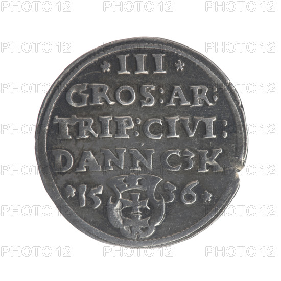 Gdansk trojak, Sigismund I the Old (King of Poland, 1506–1548), 1536. Obverse: Crowned male bust in
