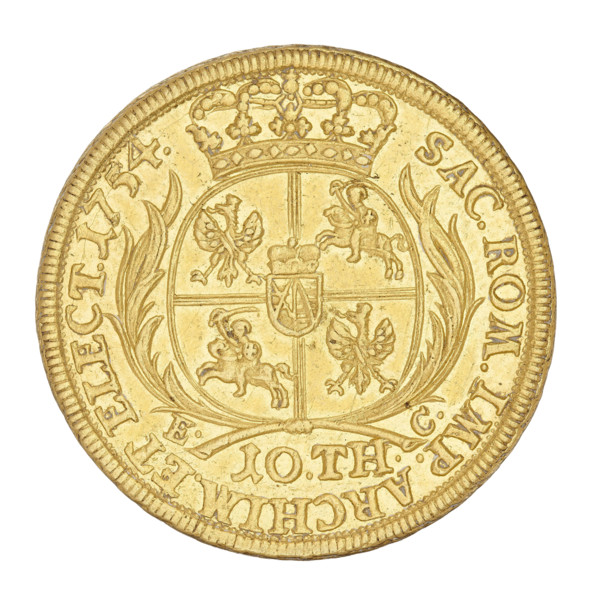 Double Augustor; maker: Ernest Dietrich Croll (fl. 1753–1763); subject: August III the Saxon (King