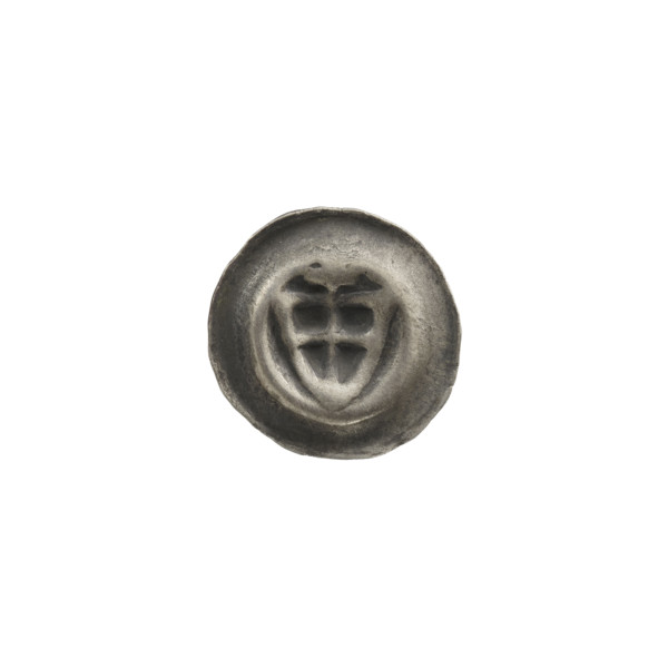 Denarius - bracteate; subject: triangular shield with a cross (arms reaching its edge) with a cross