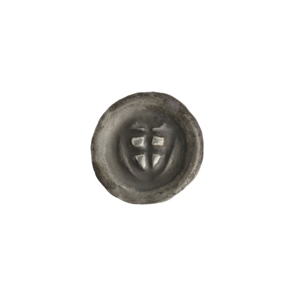 Denarius bracteate; triangular shield with a cross whose arms reach the edge, a cross above it;