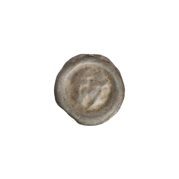 Denarius (bracteate). One-sided coin depicting a triangular shield with a cross whose arms reach