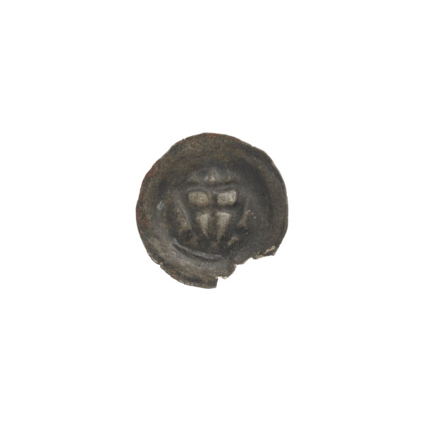 Denarius bracteate: one-sided coin depicting a triangular shield with a cross whose arms reach the
