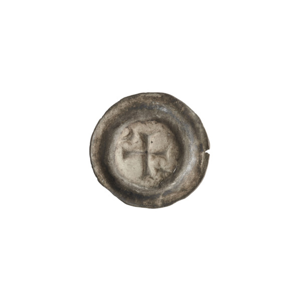 Denarius — bracteate; one-sided coin depicting an isosceles cross with expanding, split arms. In