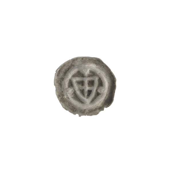 Denarius - bracteate; one-sided coin showing a triangular shield with a cross whose arms reach the