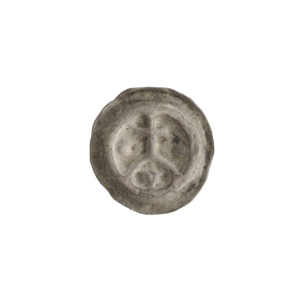 Denarius (bracteate), cross on arcade I (iconographic); motifs: crosses, balls, stars; one-sided