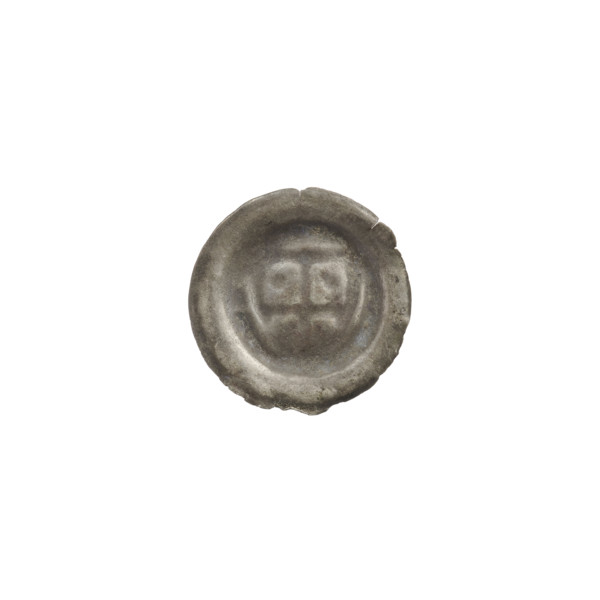 Denarius - bracteate, one-sided coin. Triangular shield with a cross whose arms reach the edge; one