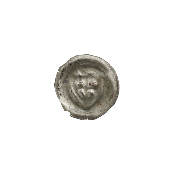 Denarius (bracteate), one-sided coin depicting a triangular shield with a cross whose arms reach
