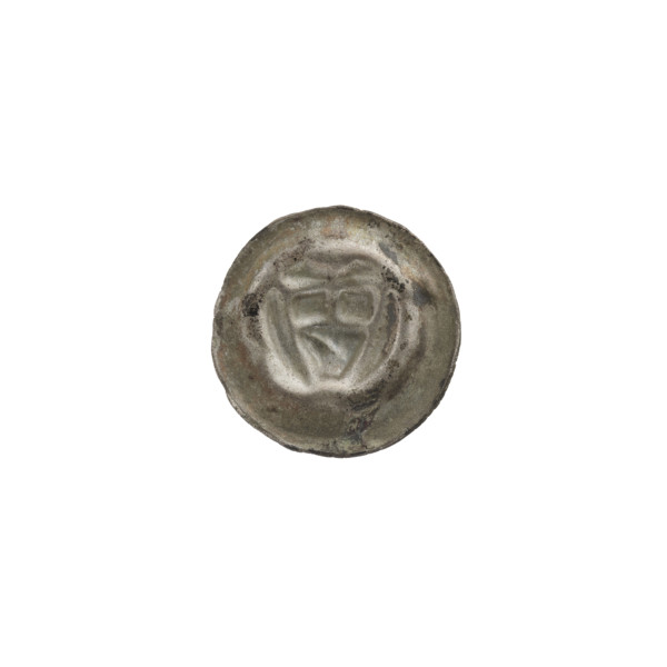 Denarius - bracteate; one-sided coin depicting a triangular shield bearing a cross with arms