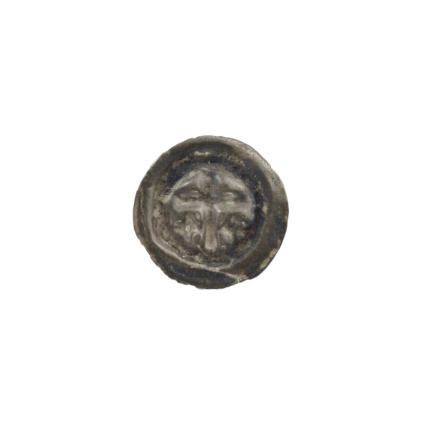 Denarius - bracteate; one-sided coin; depicts a Latin cross with slightly widening arm tips, with