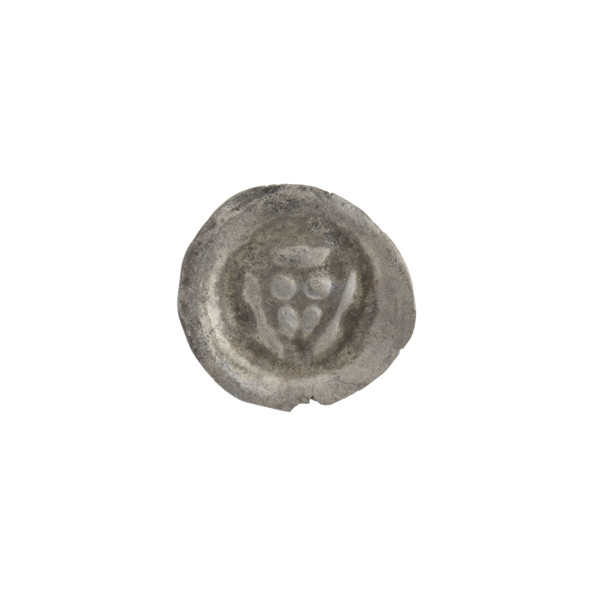 Denarius (bracteate). One-sided coin featuring a triangular shield with a cross whose arms reach