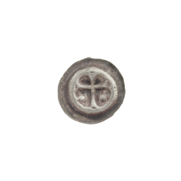 Denarius - bracteate; Latin cross with widening, split ends of its arms. On both sides of its