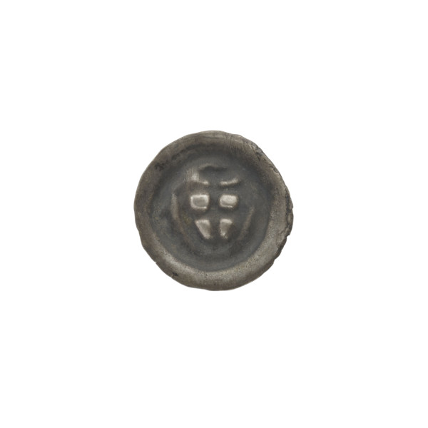 Denarius - bracteate; triangular shield with a cross whose arms reach the edge; shields; one-sided