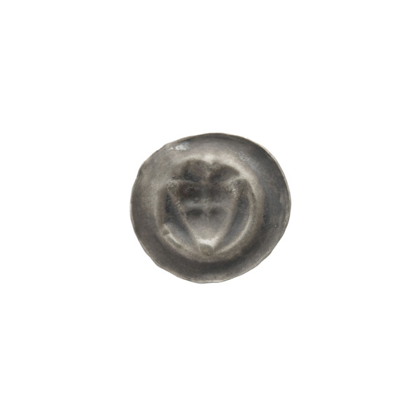 Denarius - bracteate; one-sided coin. Obverse: triangular shield with a cross whose arms reach the