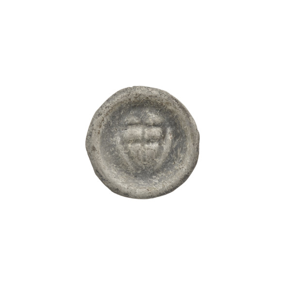 denarius - bracteate; triangular shield with a cross with arms reaching its edge; shields;