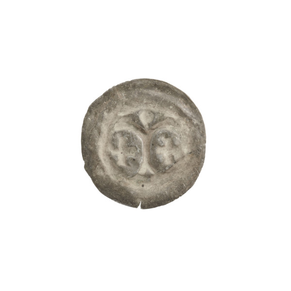 Denarius bracteate with arcades, columns, crosses, forked column, equal-armed cross, one-sided