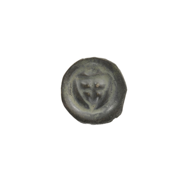 Denarius (bracteate), one-sided coin depicting a triangular shield with a cross whose arms reach