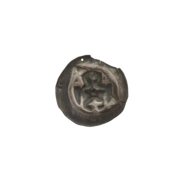 Denarius (bracteate). Design: Gate II (iconographic) — gate topped with three pillars crowned by