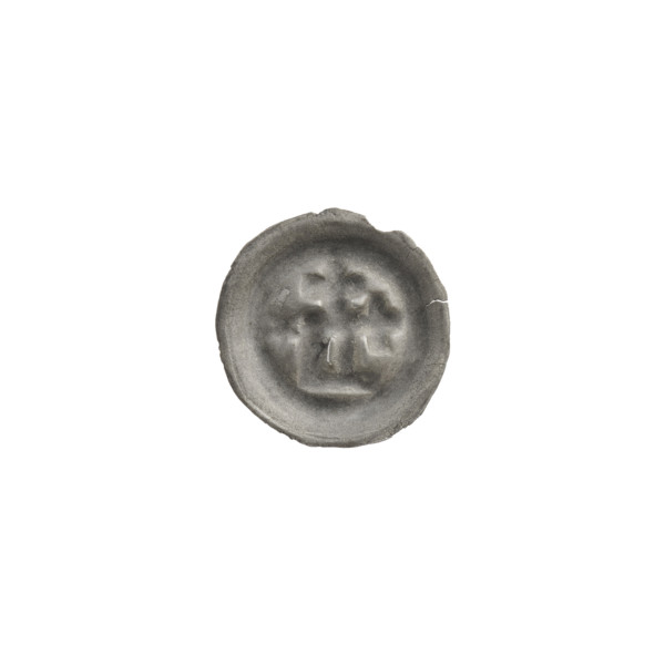 Denarius bracteate, rectangle-D iconographic type; one-sided coin featuring a rectangular letter D