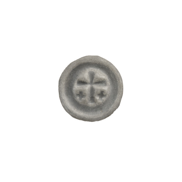 Denarius bracteate, one-sided coin featuring a Latin cross with slightly widening arm ends; on each