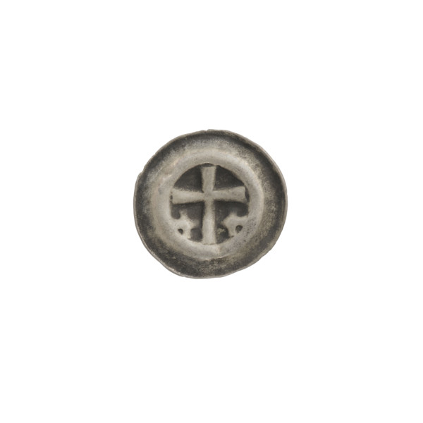 Denarius (bracteate) with Latin cross iconography; Nervin deposits; equal-armed crosses; one-sided