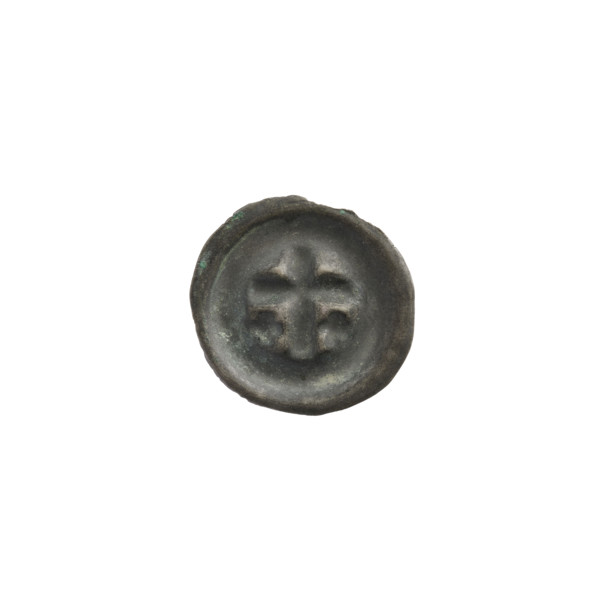 Denarius bracteate, one-sided coin featuring a Latin cross with slightly widening arm ends; on each