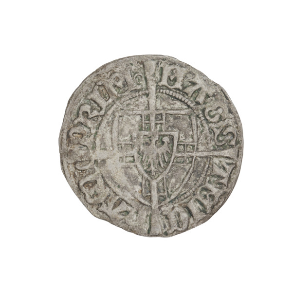 Teutonic szelag, Michal Küchmeister (Grand Master; 1414–1422). Obverse: monastic shield of the