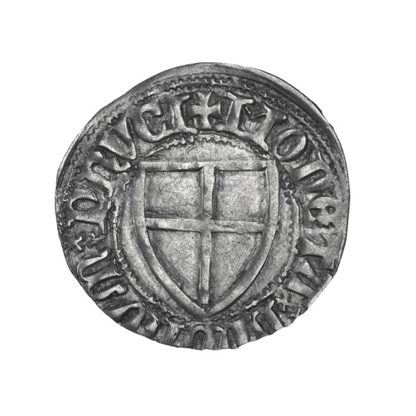 Teutonic szelag, Winrych von Kniprode (Grand Master; 1351–1382). Obverse: Monastic shield of the