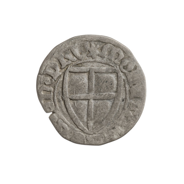 Teutonic szelag, Michal Küchmeister (Grand Master; 1414–1422). Obverse: monastic shield of the