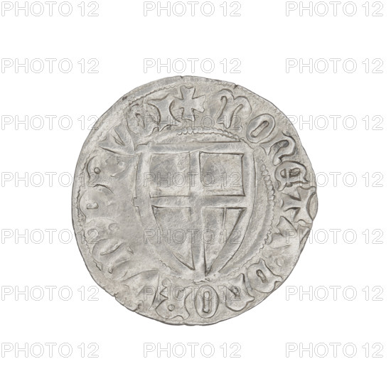 Teutonic szelag, Ulrich von Jungingen (Grand Master; 1407–1410). Obverse: Teutonic shield of the